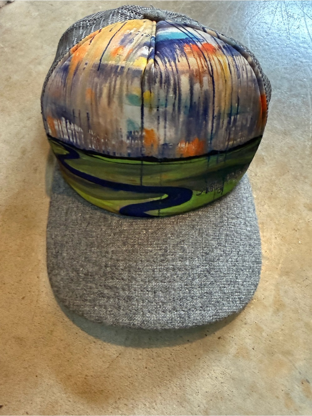 Hand-Painted Multicolor & Gray Women's Trucker Hat